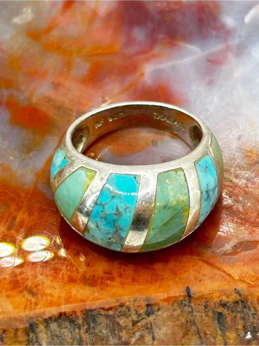 Sterling Silver Turquoise Inlay Ring - Size 6
